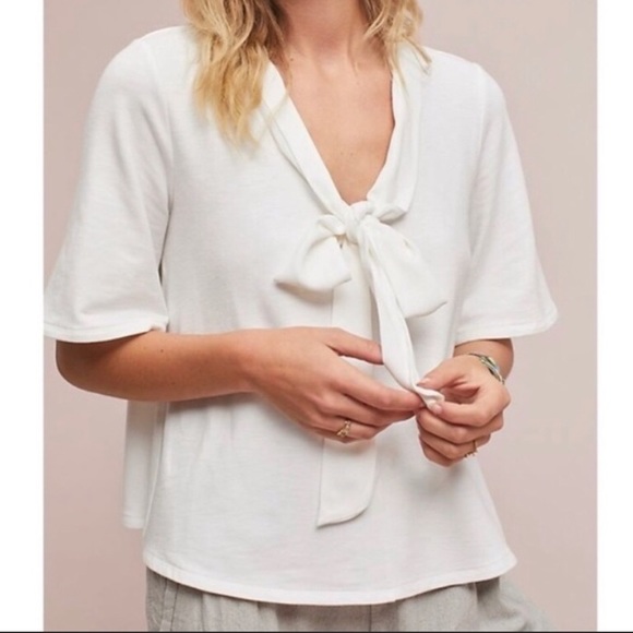 Anthropologie Eri + Ali tie front white blouse - Picture 1 of 6